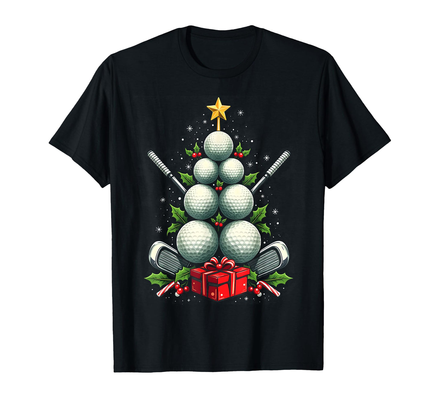 Funny Golf Ball Christmas Tree Santa Hat Xmas Tee Men Women T-Shirt