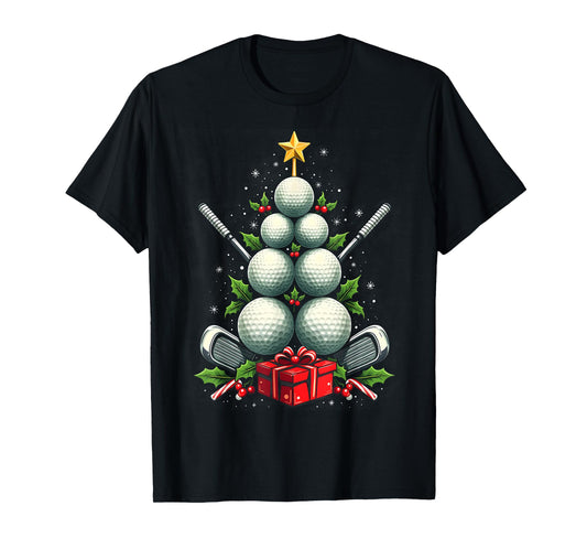 Funny Golf Ball Christmas Tree Santa Hat Xmas Tee Men Women T-Shirt