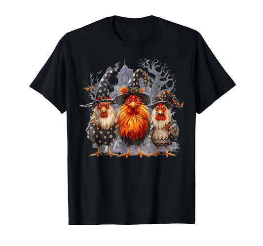 Retro House Chickens Witch Halloween Spooky Autumn Fall T-Shirt
