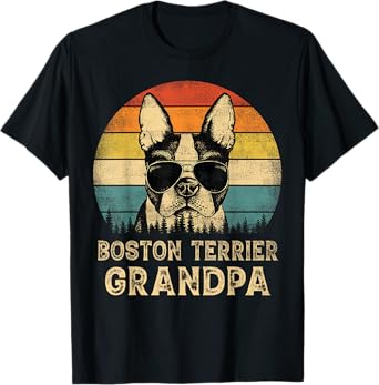 Vintage Boston Terrier Grandpa Dog Lovers Father's Day T-Shirt