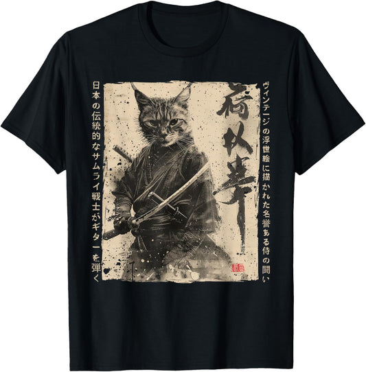 Samurai Cat Warrior Ukiyo Ink Artwork Cat Samurai T-Shirt