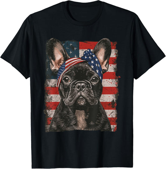 French Bulldog Patriotic 4th Of July USA American Flag T-Shirt