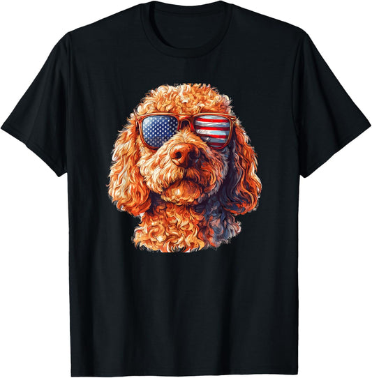 Patriotic Doodle USA Flag Sunglasses Dog Lover 4th Of July T-Shirt