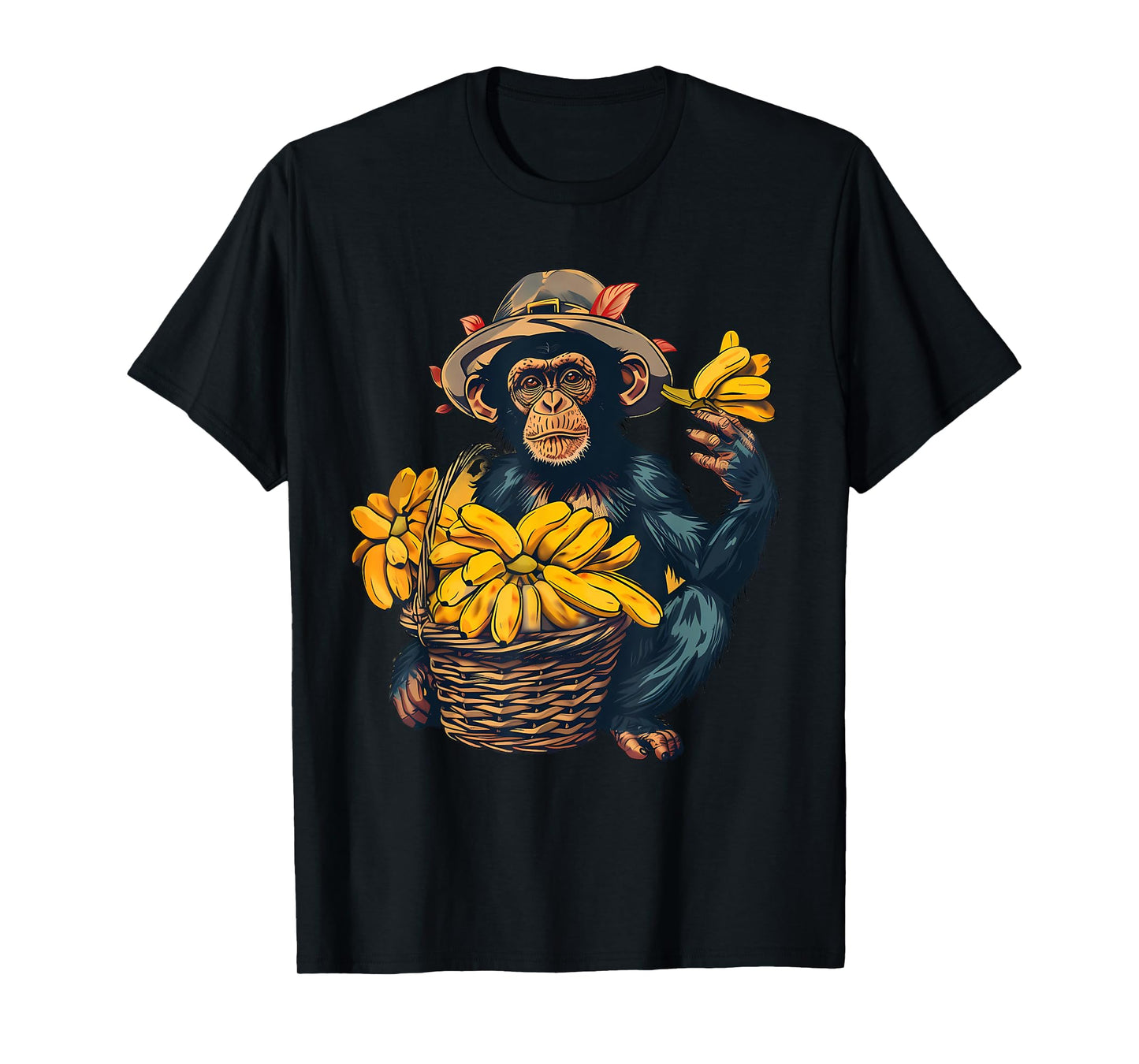 Banana Monkey Farmer Drawing Artwork Banana Fruit T-Shirt