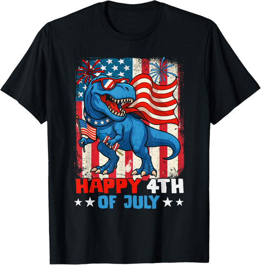 Amerisaurus T Rex Dinosaur Happy 4th Of July Boys Girls Men T-Shirt