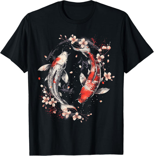 Cherry Blossom Koi Carp Fish Japanese Sakura Graphic Art T-Shirt