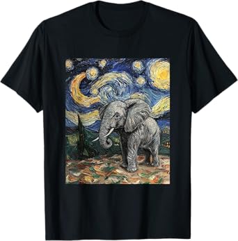 Cute Elephant Africa - Van Gogh Style - Starry Night T-Shirt