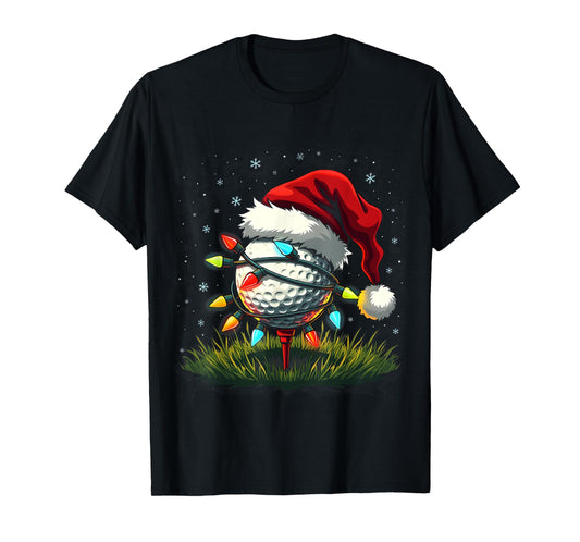 Funny Golf Ball Christmas Tree Santa Hat Xmas Tee Men Women T-Shirt