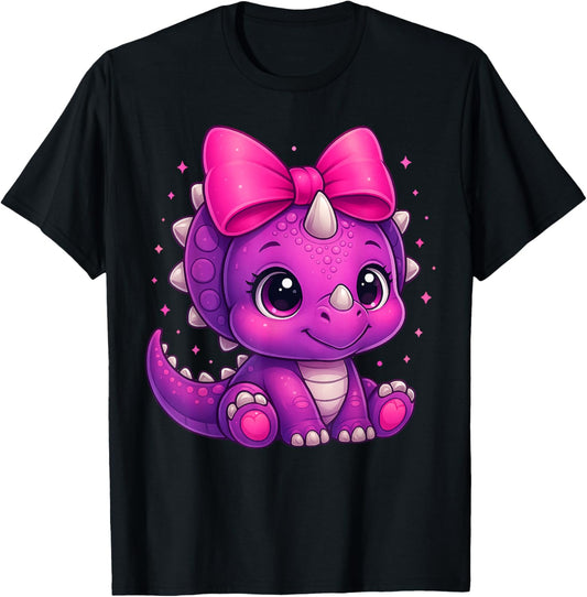 Adorable Pink Dinosaur With Bow Cute Pink Bow Kids Fun T-Shirt