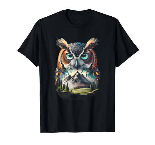 Abstract Owl Mountain Realistic Animal Nature T-Shirt