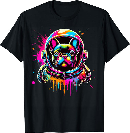 Dog Space Gifts Graphic Tees Retro Cosmic Astronaut Frenchie T-Shirt