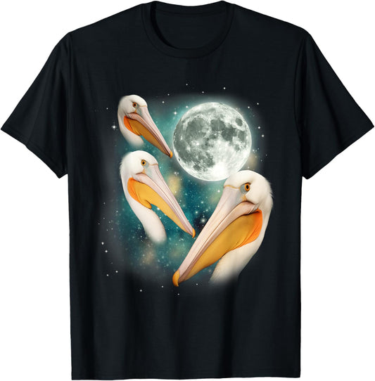 3 Pelican Moon | Three Pelicans 3 Moon Ocean Wildlife Bird T-Shirt