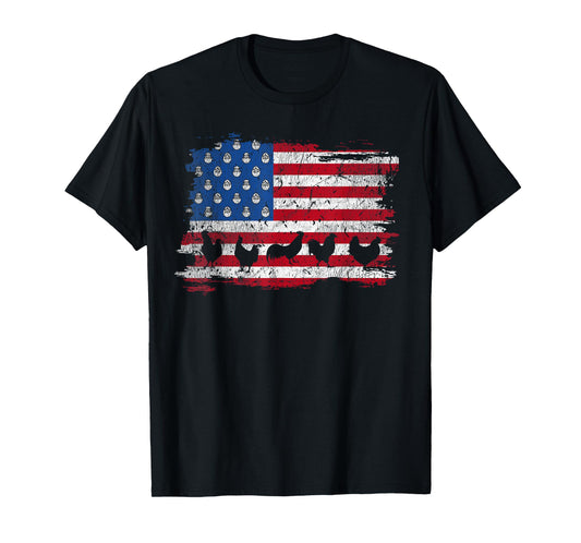 American Flag Chicken 4th Of July Farmer Farming Patriotic T-Shirt