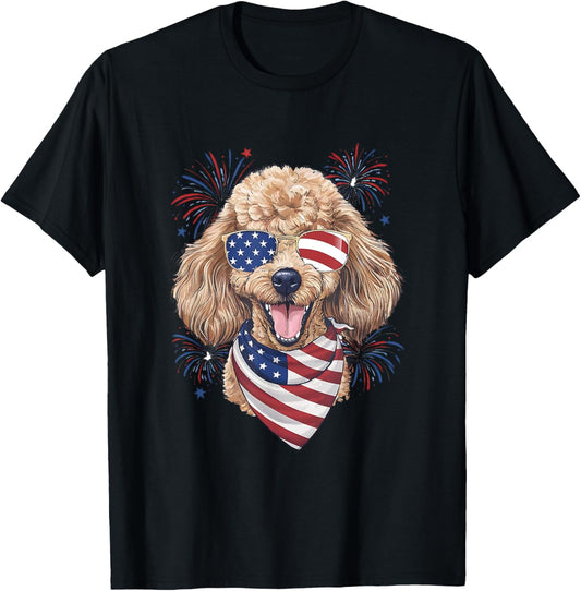 USA flag 4th Of July Patriotic American Cute Poodle T-Shirt
