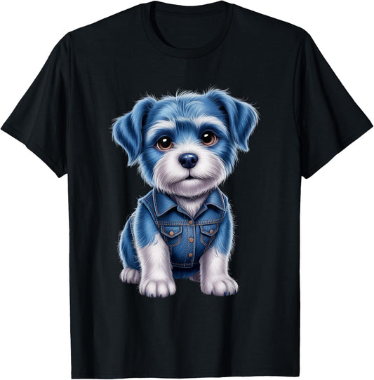 Dog Pattern Denim Patchwork Art Denim Patch Animal Dog T-Shirt