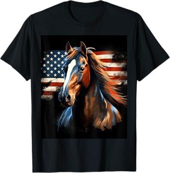 Patriotic Horse American Flag Horseback Riding Western Farm T-Shirt
