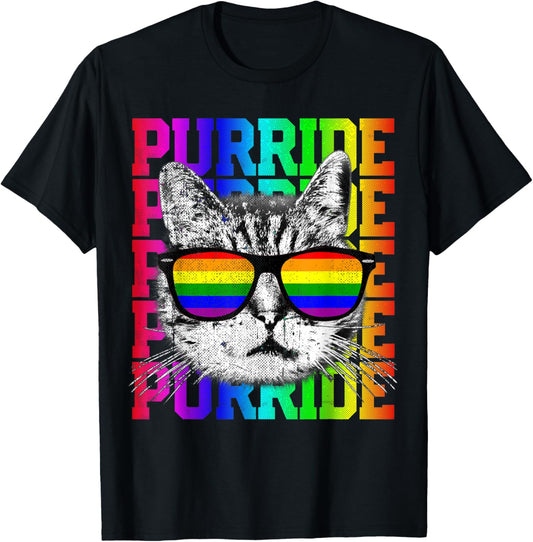 Purride T Shirt Funny Cat Gay Pride LGBT Rainbow Flag Gifts T-Shirt