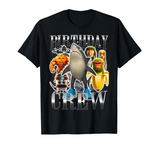 Birthday Crew Funny Italian Brainrot Meme Shark Monkey T-Shirt