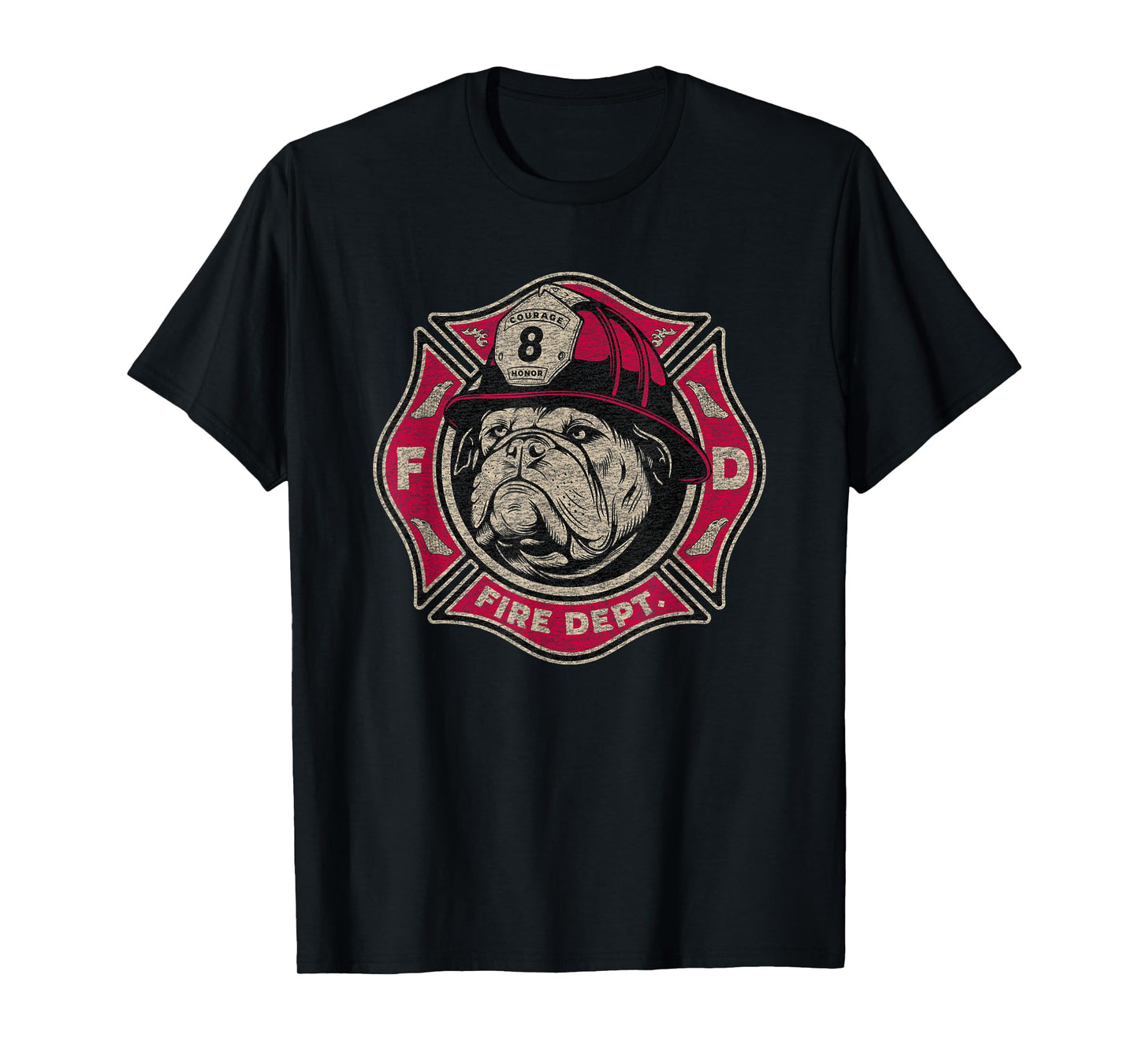 Fire Department Firefighter Fireman Bulldog Vintage Graphic T-Shirt