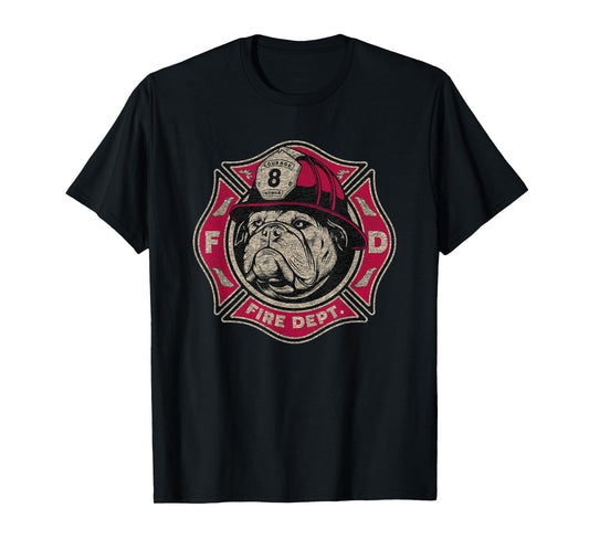 Fire Department Firefighter Fireman Bulldog Vintage Graphic T-Shirt
