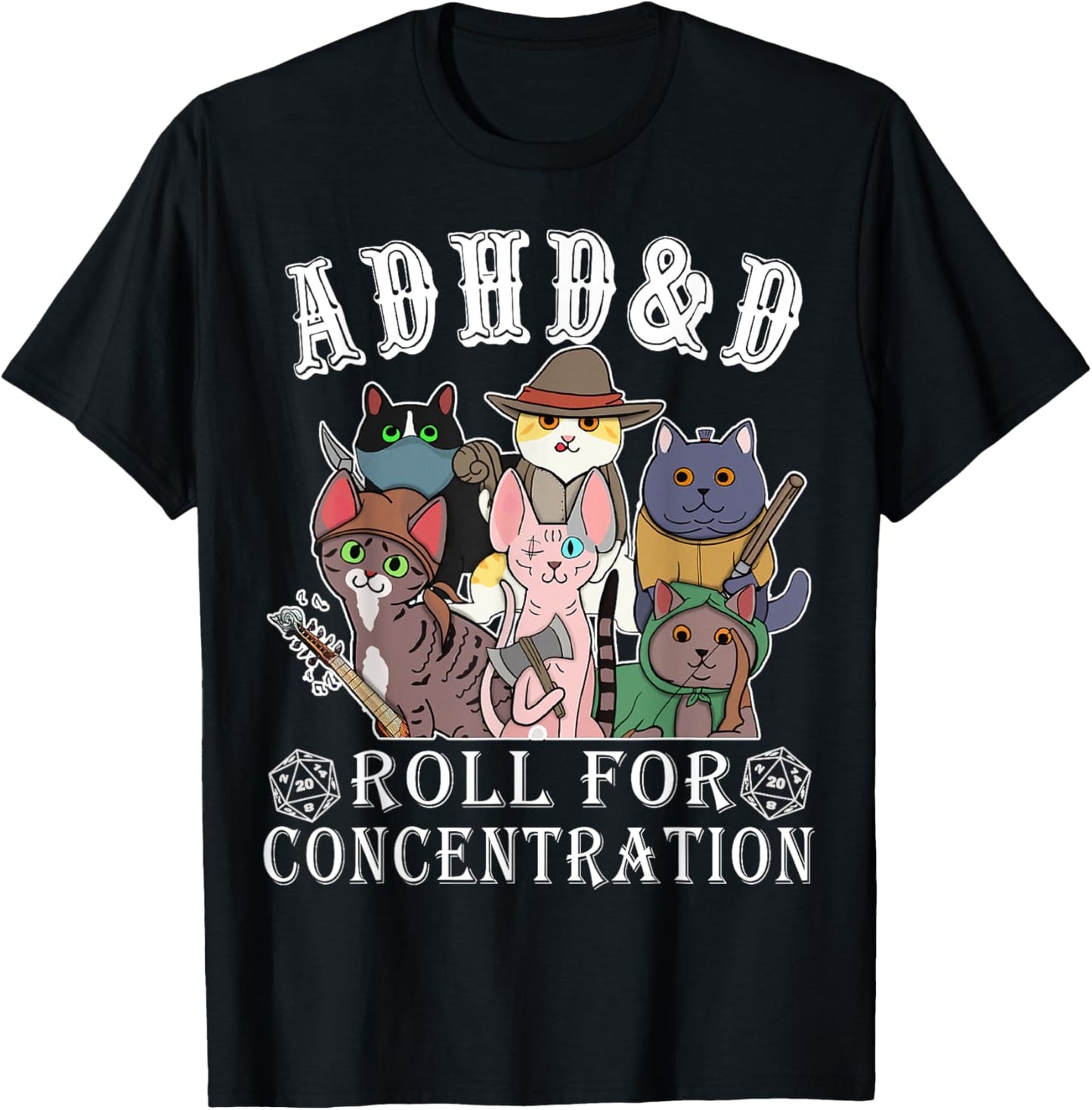 Cats RPG Gamer Roll For Concentration D20 Dice Nerdy Men Kid T-Shirt