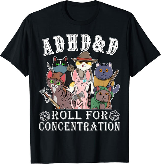 Cats RPG Gamer Roll For Concentration D20 Dice Nerdy Men Kid T-Shirt