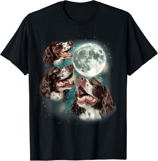 Three English Springer Spaniel Moon | 3 Howling Dogs Canine T-Shirt
