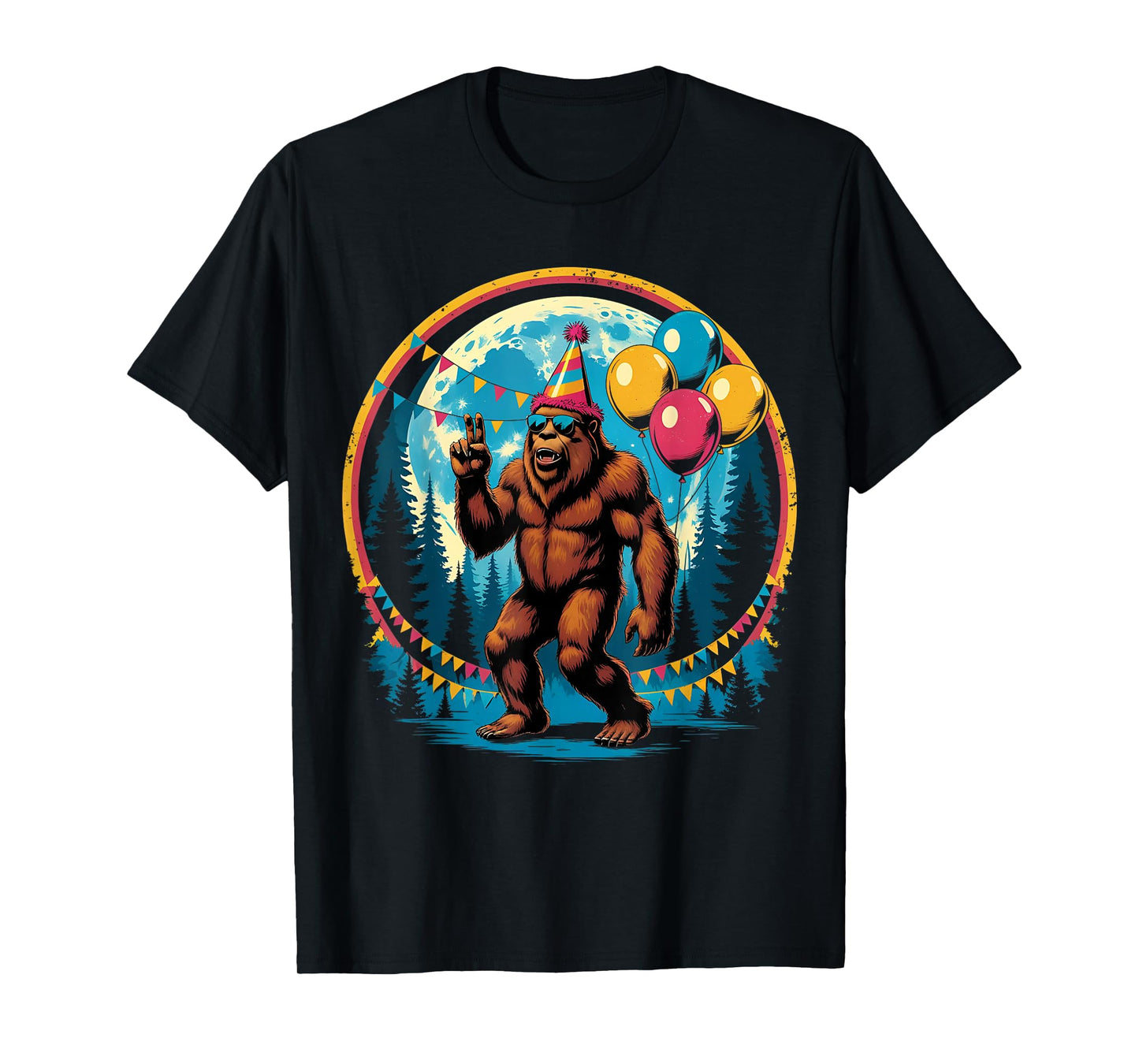 Bigfoot Party Vibes Birthday Balloons Forest Fun T-Shirt