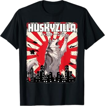 Husky-Zilla Funny Cute Husky Dog Kawaii Art Japanese Sunset T-Shirt