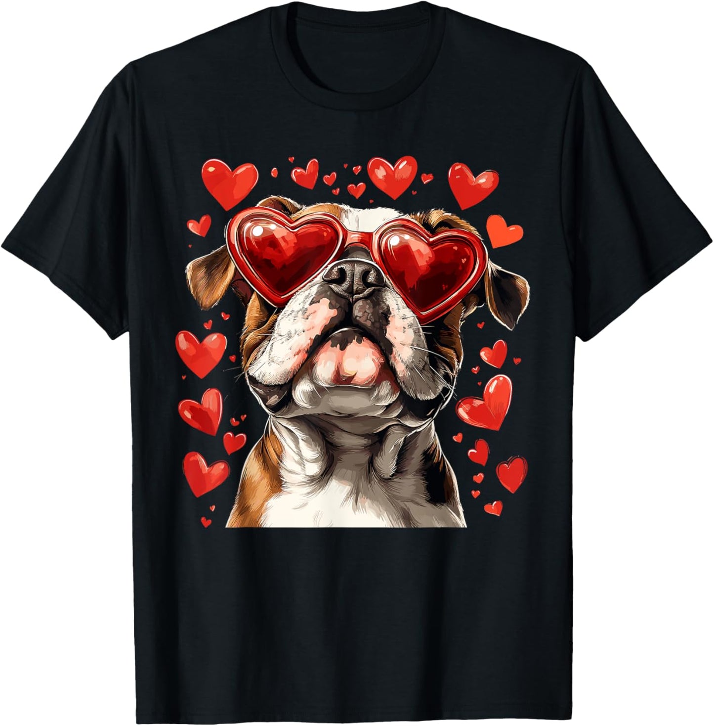 Bulldog Heart Glasses Cute Bulldog Valentine’s Day Dog Lover T-Shirt