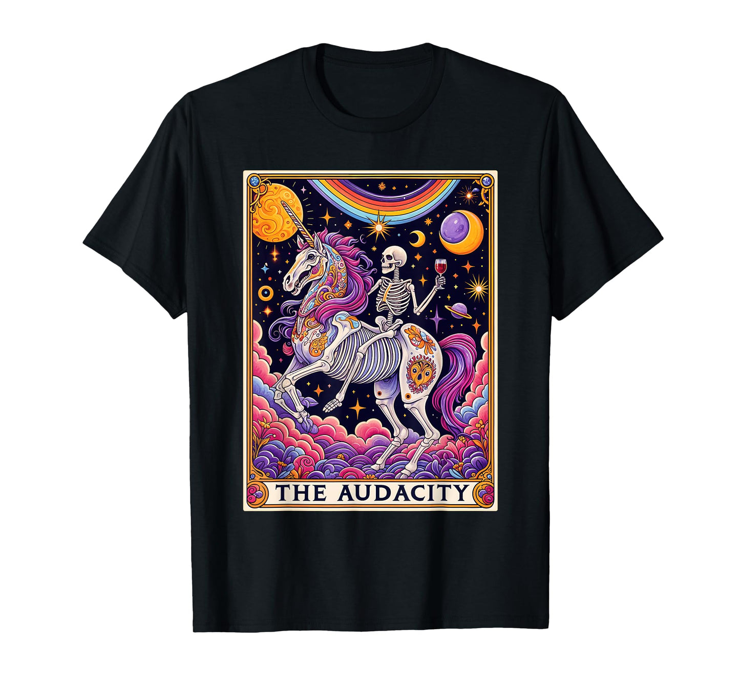 The Audacity Tarot Card Shirt Rainbow Skeleton Unicorn Lover T-Shirt