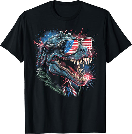 T Rex Dinosaur 4th of July American Flag USA America Funny T-Shirt