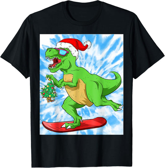 Dinosaur Gift Christmas Funny Santa Family Matching Boy Kids T-Shirt