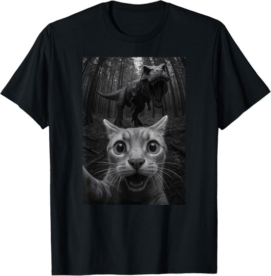 Funny Cat Dinosaur Trex Selfie Animal Lover Mom Dad Kids T-Shirt