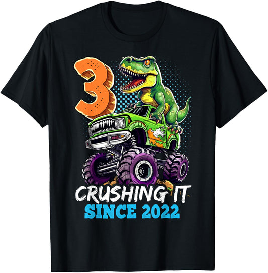 3rd Birthday Monster Truck Dinosaur Party Boys Rawr I'm 3 T-Shirt