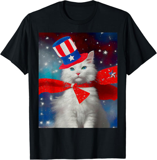 Ivan the Independence Cat, Colorful, 4th of July White Cat T-Shirt