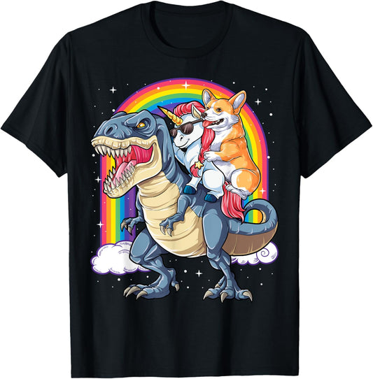 Corgi Unicorn Dinosaur T rex T shirt Kids Girls Rainbow Gift T-Shirt