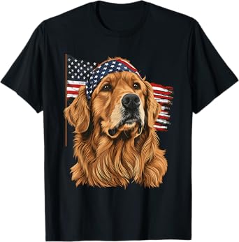 Golden Retriever Patriotic 4th Of July USA American Flag T-Shirt