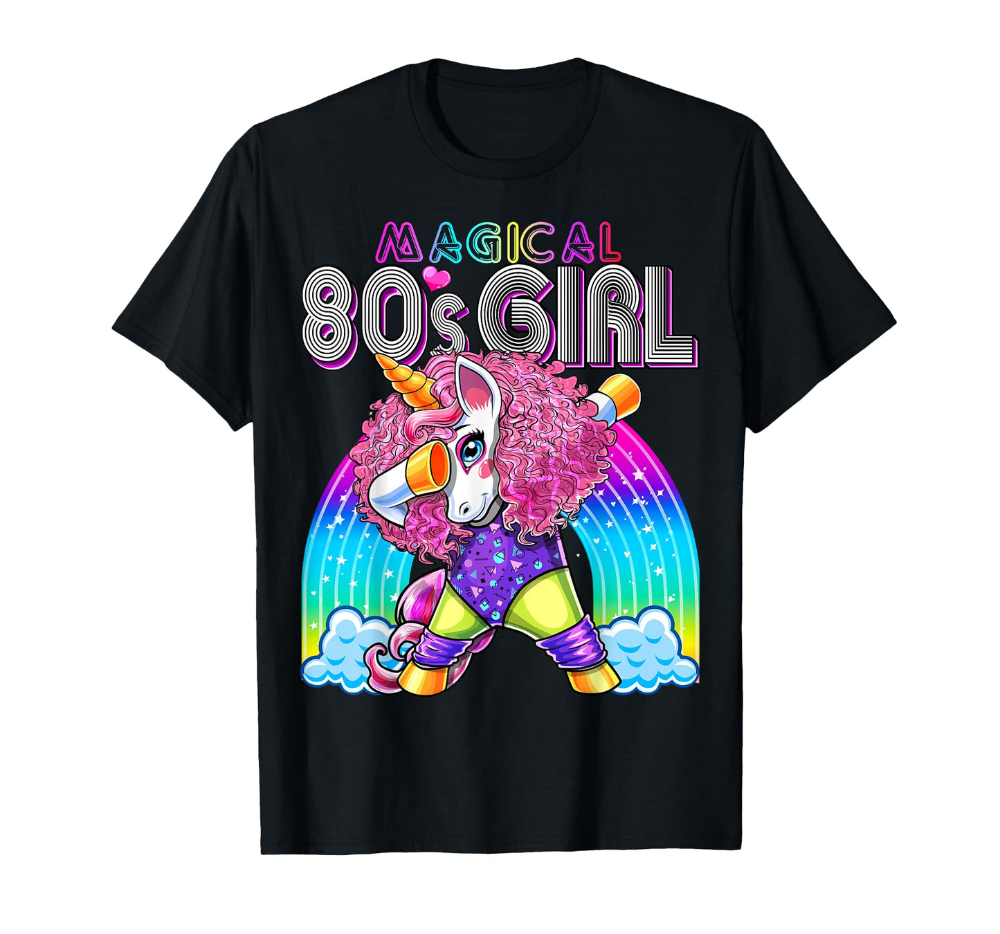 Magical 80's Girl Dabbing Unicorn Leotard Leg Warmers Party T-Shirt