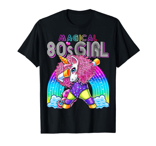 Magical 80's Girl Dabbing Unicorn Leotard Leg Warmers Party T-Shirt