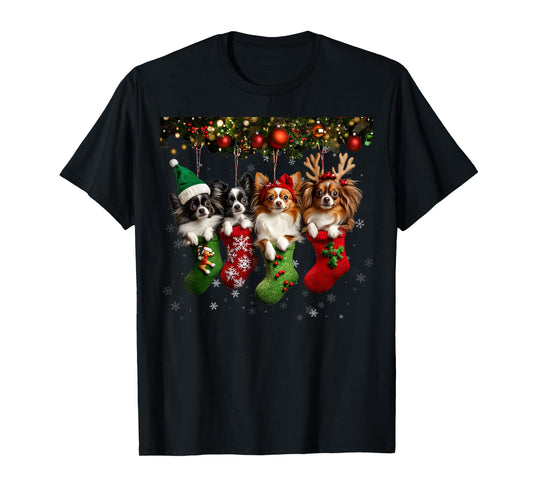 Papillon Christmas Lights Funny Xmas Dog Lover T-Shirt for Men Women Kids