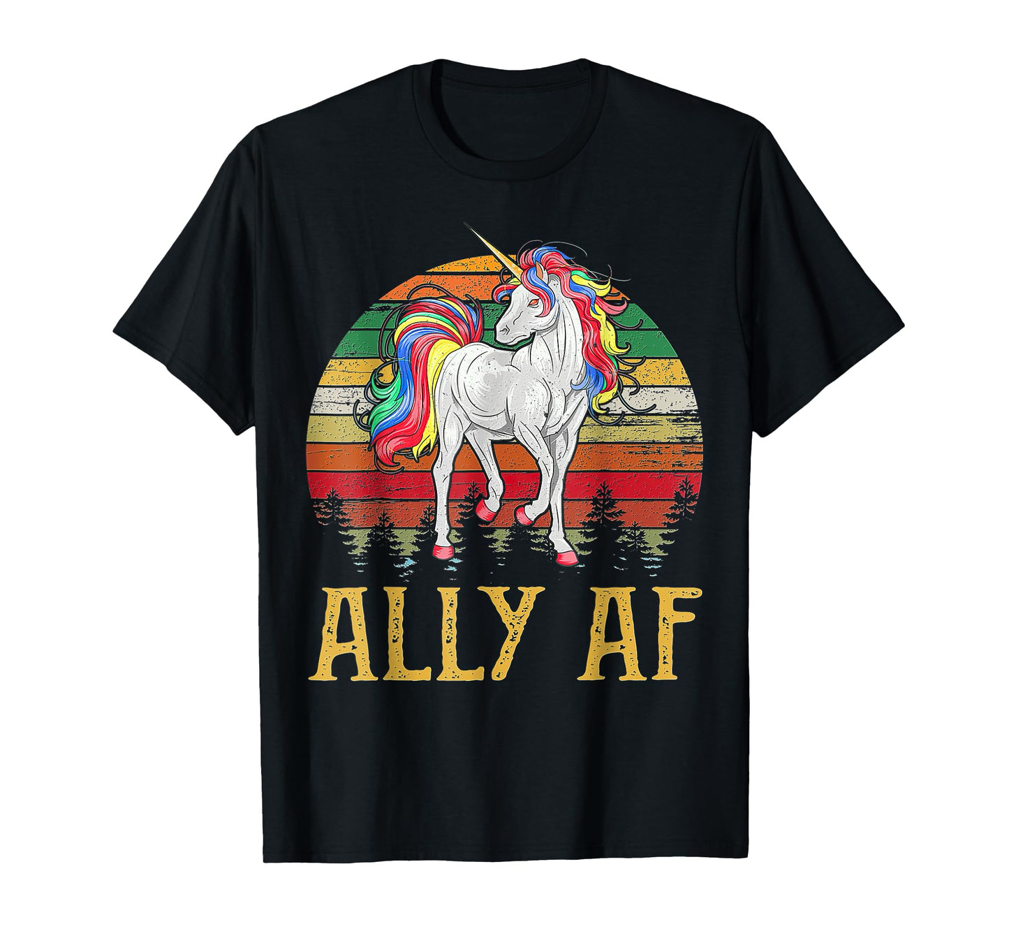 Proud Ally AF Rainbow Unicorn Lesbian Gay Pride LGBT T-Shirt