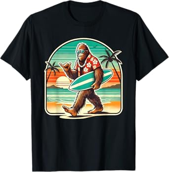 Funny Bigfoot Aloha Hawaiian Surfing Tropical Beach Surfer T-Shirt