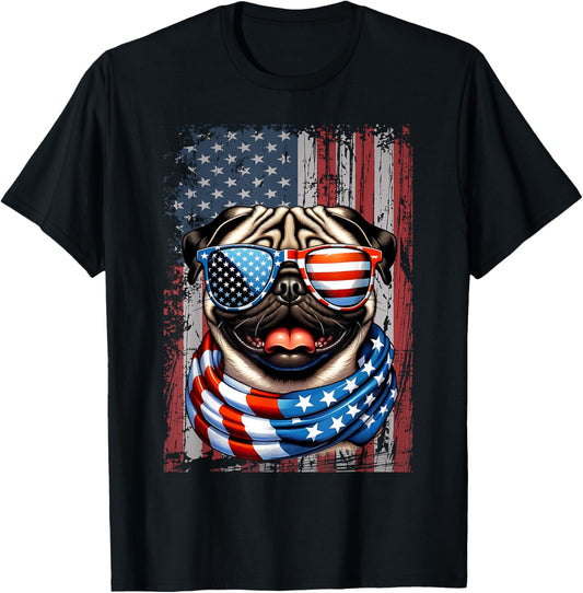 Pug Dog Lover US Flag 4th Of July Patriotic T-Shirt