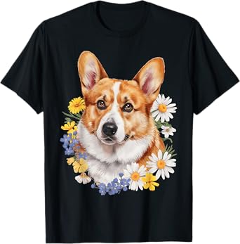 Floral Corgi Pembroke Welsh T-Shirt