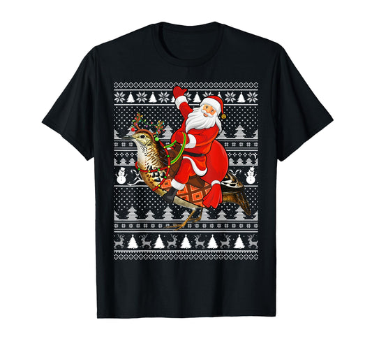 Quail Bird Xmas Holiday Ugly Santa Riding Quail Christmas T-Shirt