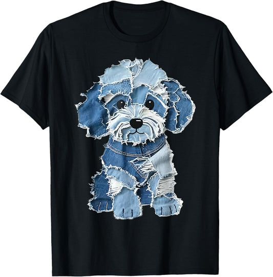 cute dog denim patchwork art T-Shirt