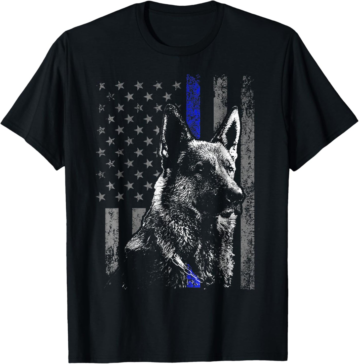 Thin Blue Line Flag K-9 German Shepherd Police Dog Gift Men T-Shirt