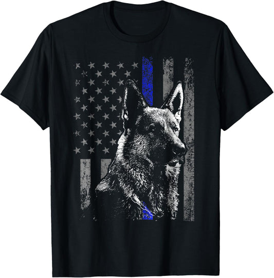 Thin Blue Line Flag K-9 German Shepherd Police Dog Gift Men T-Shirt