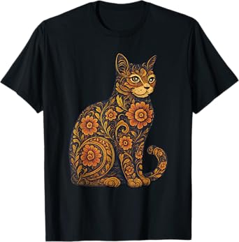 Vintage Flowers Floral Cat Lover T-Shirt